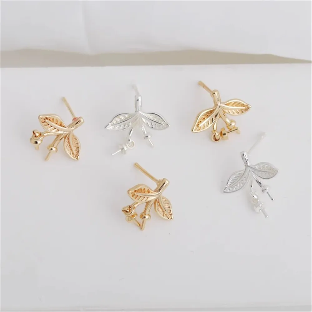 14K Gold 12 * 14mm Leaf with Needle Earrings DIY Stud Earrings Handmade Jewelry Earrings Accessories