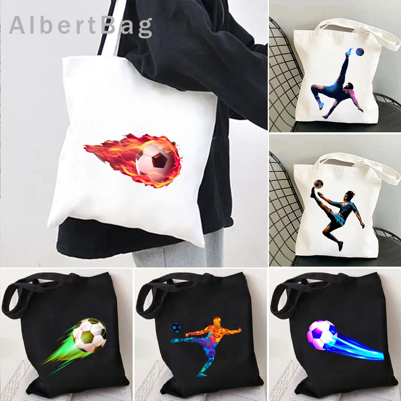 

Fashion Cute fire Football Soccer Goal Player Ball Lover Sports Women Canvas Shoulder Totes Bag Harajuku Shopper Cotton Handbags