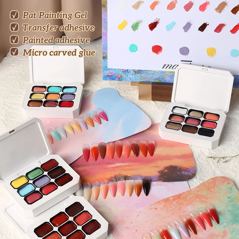 

9-colors Semi-Solid Patting Glue Smudge Canned Gradient High Saturation Gloss Shinning Pat Painting Gel Glue Soak Off UV Gel