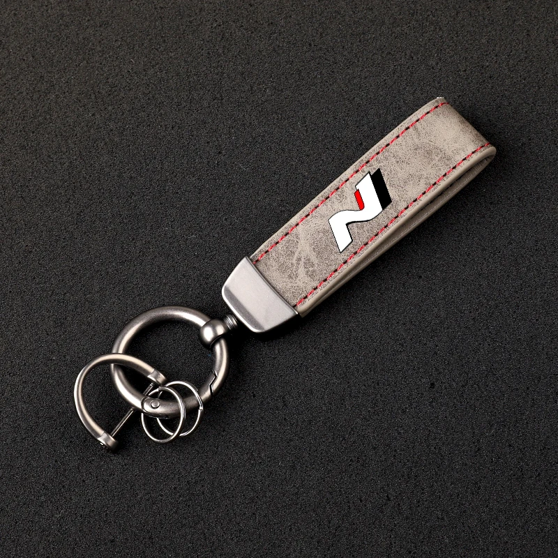 High-Grade Leather Car KeyChain 360 Degree Rotating Horseshoe Key Rings For Hyundai N LINE Car KeyChain Car Accessories