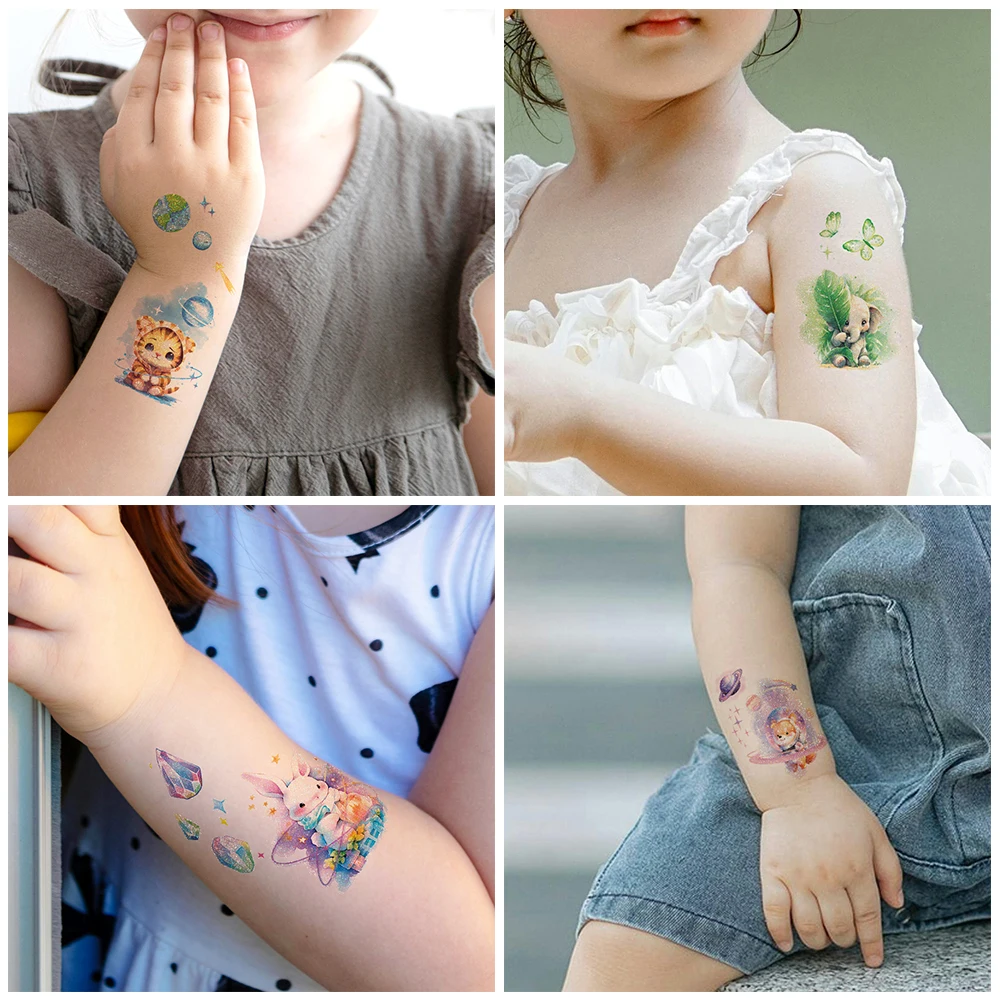 Glitter Animals Temporary Tattoo Stickers Cartoon Tattoos For Kids Face Hands Cute Panda Cat Tiger Fake Tattoo Colorful Stickers
