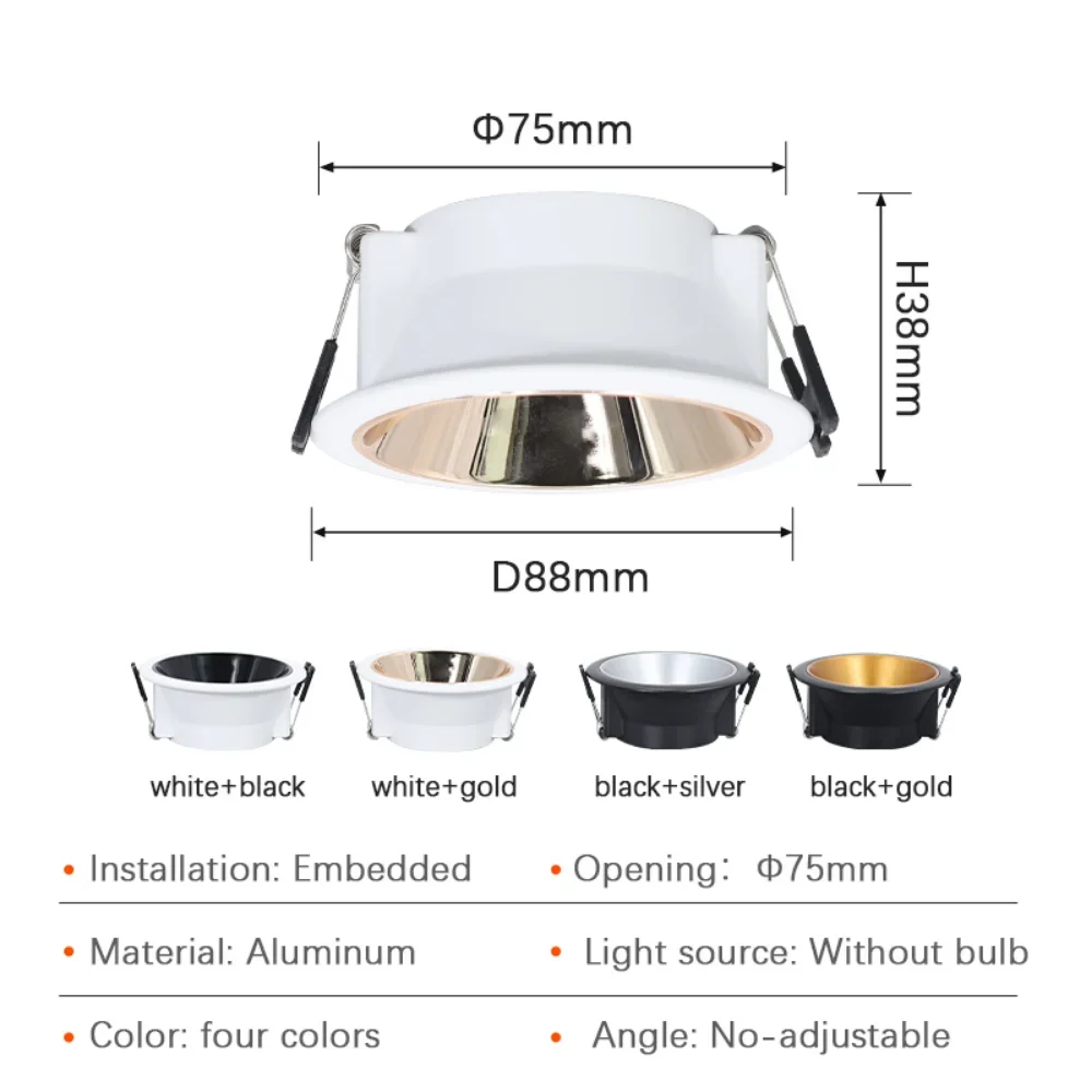 Round Recessed Ceiling Mount Downlight Frame Bracket LED MR16/GU10 Lamp Socket Holder Base Rimless Spot Lighting Fitting Fixture