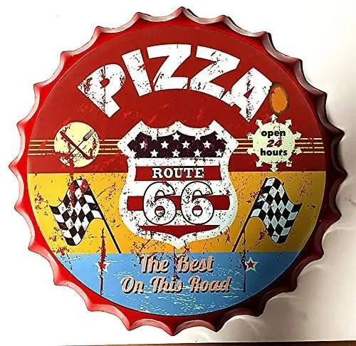 Modern Vintage Metal Tin Signs Bottle Cap Pizza,The Best On This Road ! Wall Plaque Poster Cafe Bar Pub Beer