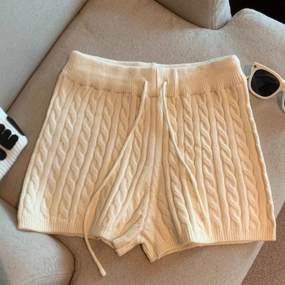 Neue Damen-Strickshorts, vielseitige Strickshorts, lockere, weit geschnittene, lässige Minishorts für Damen – Detail 14