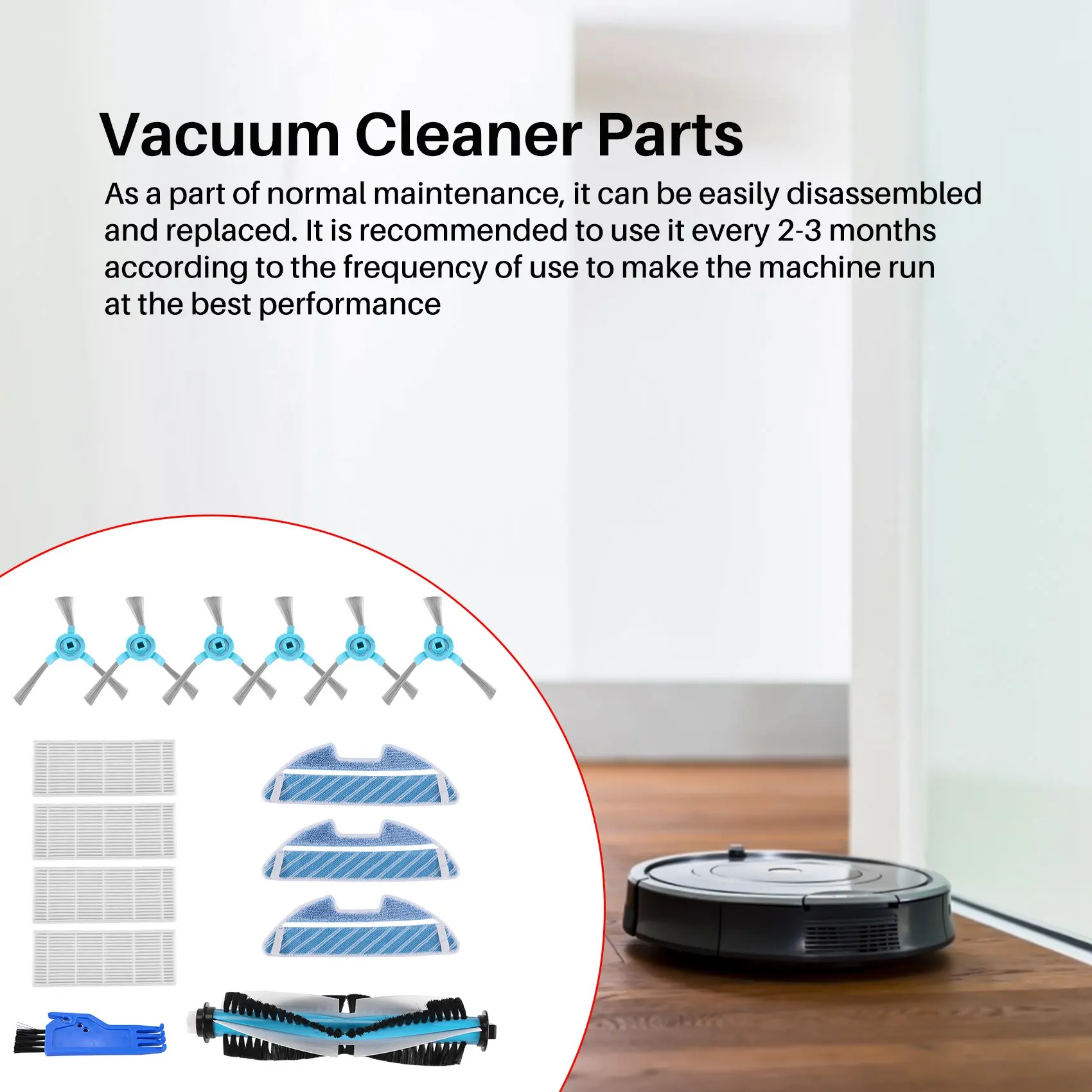 Accessory for Cecotec Conga 1490 Robot Vacuum Cleaner Spares Pack of 1 Main Brush, 4 Hepa Filters, 6 Side Brushes, 3 Mop