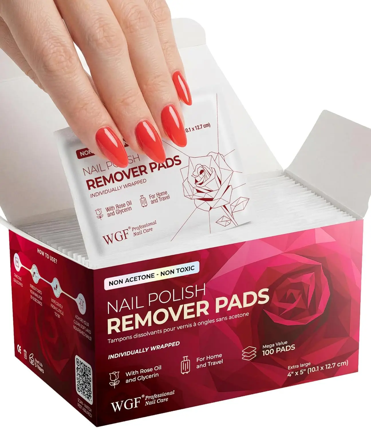 

100 PCS Nail Polish Remover Wipes - Gentle Non-Acetone Formula for Home, Salon & Travel
