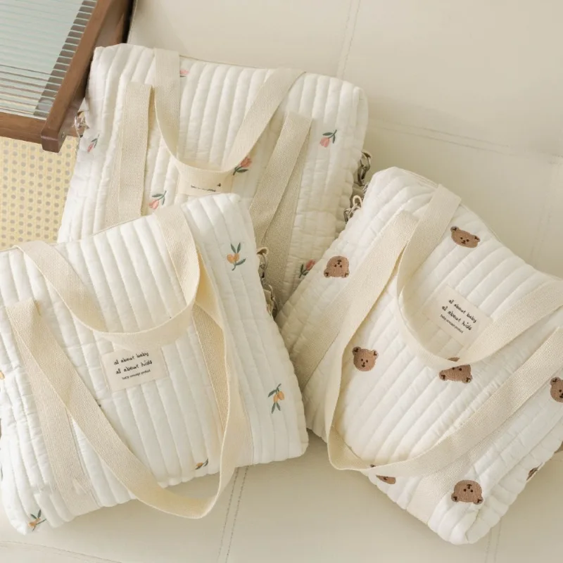 

Baby Stroller Nappy Bag Cute Embroidery Prints Mommy Bag Soft Maternity Shoulder Pack Portable Baby Diaper Organizer Diaper Bag