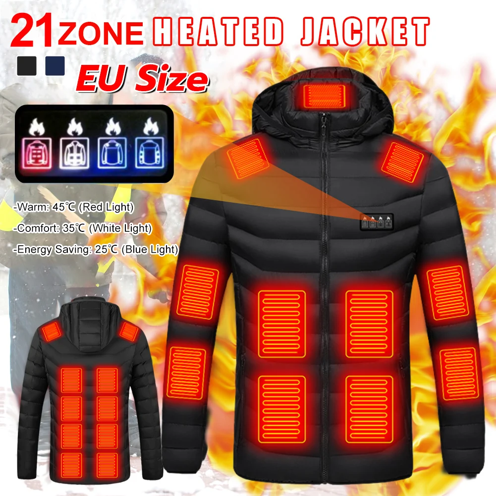 Winter Heated Jacket Men Women Outdoor 3 Temperature Adjustable Heating Coat USB Powered Thermal Coat for Skiing Camping EU Size