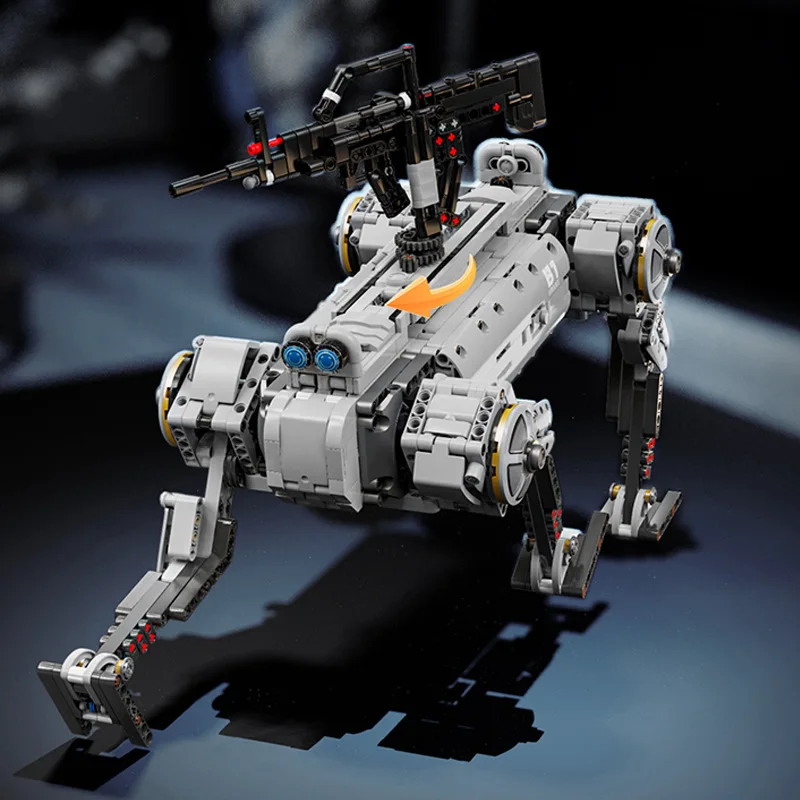 Bloques de construcción de perros robóticos no tripulados mecánicos de alta tecnología arma militar moderna campo de batalla modelo de potencia modificada juguetes de ladrillos