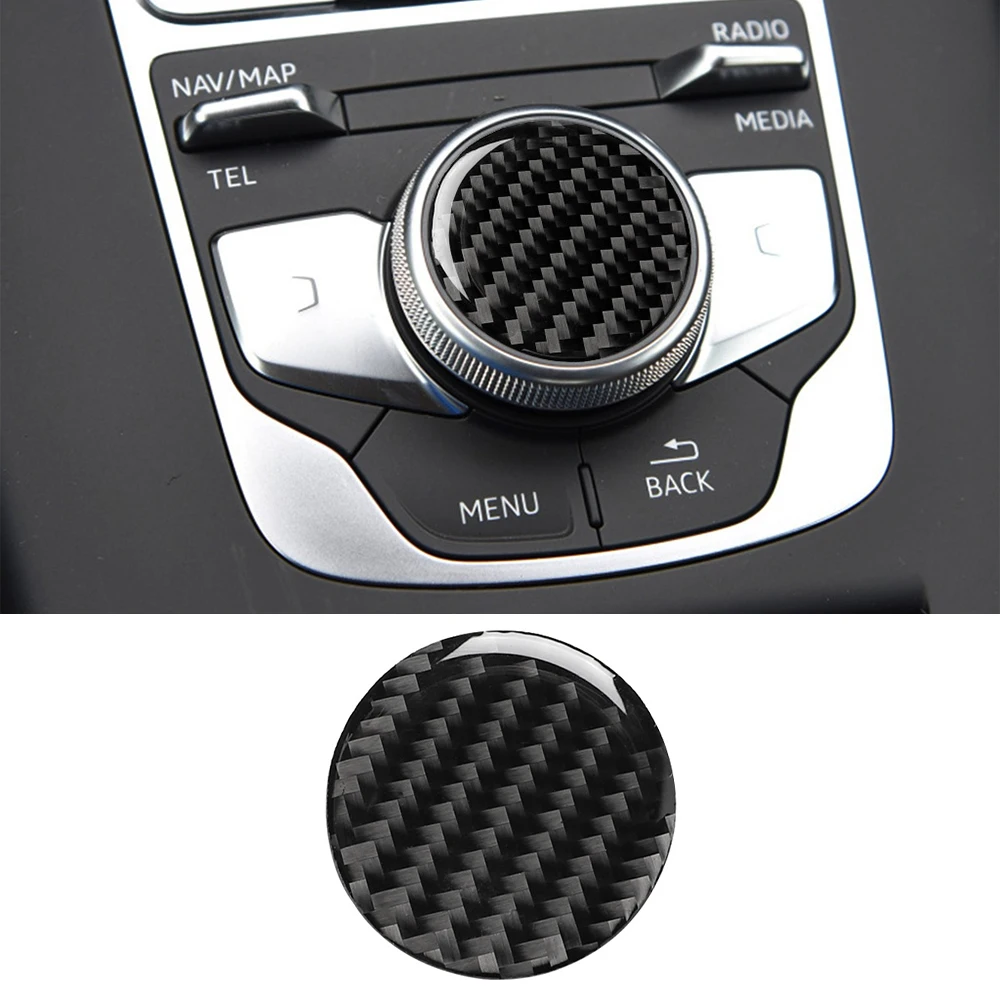 For Audi A4 A5 B9 A3 8V A6 C7 2012-2019 Car Central Control Multimedia Knob Decor Carbon Fiber Stickers Decal Auto Accessories