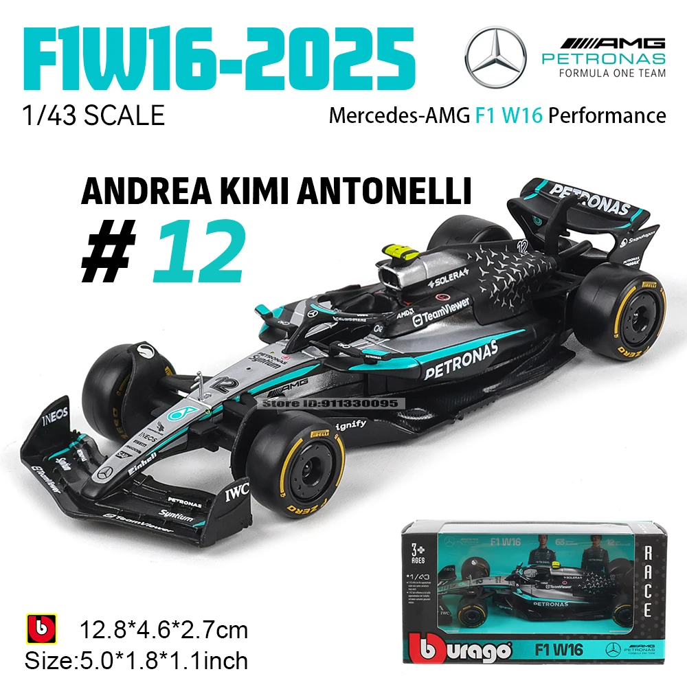 Bburago 1:43 F1 Mercedes-AMG 2025 W16 #63 George Russell #12 Kimi