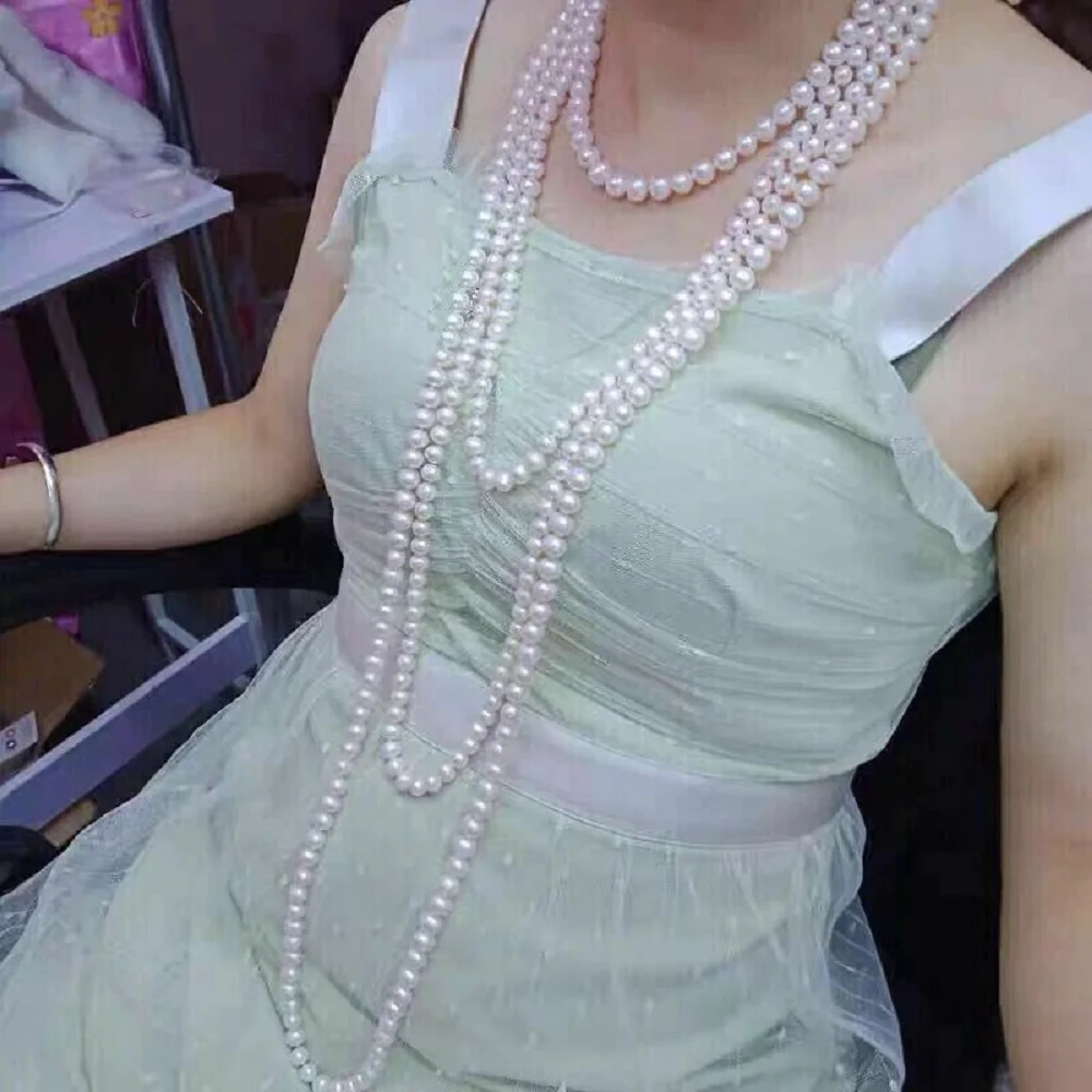 

Красивое жемчужное ожерелье AAA + 6-7 мм, ожерелье из натурального белого жемчуга Акойя, золото 14 карат, 100 дюймов