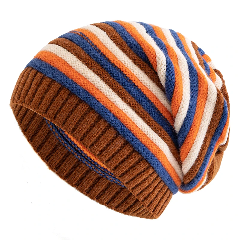 New Women Slouchy Winter Hats Keep Warm Beanie Hat Striped Design Casual Knitted Cap