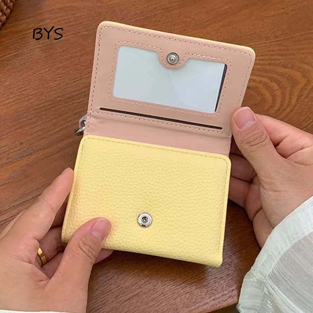 Large Capacity Dopamine Color Wallet Anti Lost Macaron Shade Button Mini Purse Snap Closure Compact Size Tri-fold Card Holder
