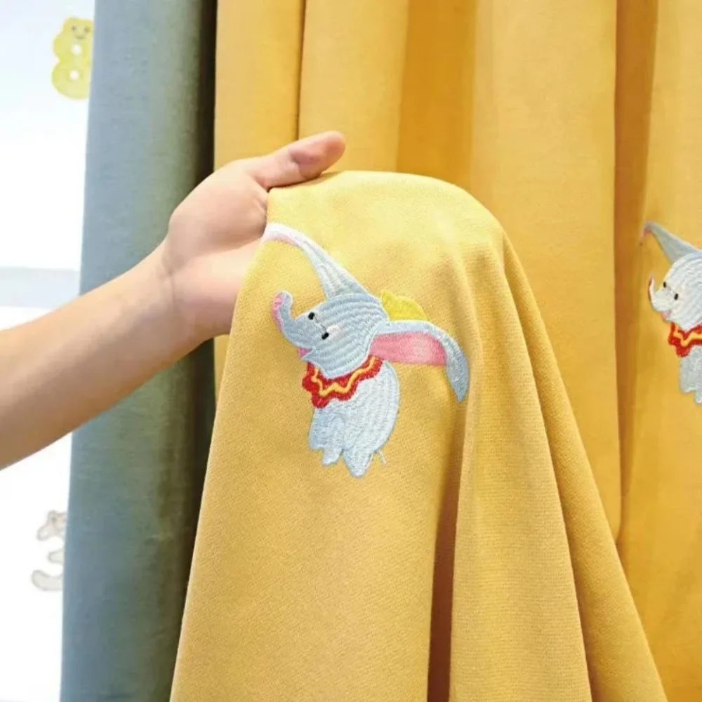Cute Cartoon Elephant Print Nordic Boys and Girls Bedroom Curtain British Style Children's Room Full Blackout Curtain Customized