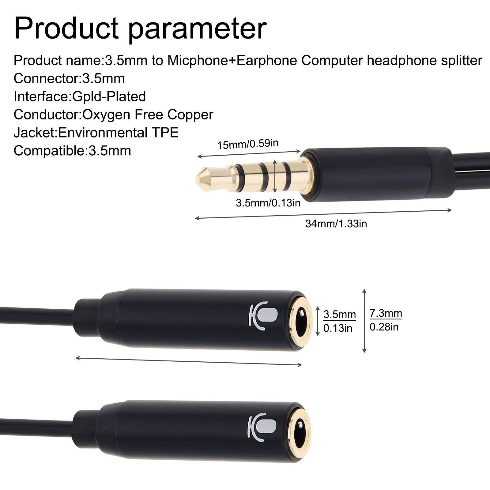 Mic Audio Splitter Mikrofon Kabel Ekstensi 3.5Mm Male To 2 Perempuan Headset Headphone Splitter untuk Ponsel Laptop PC AUX kabel