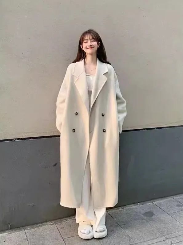 

Очень большой размер 300, шерстяное пальто средней длины выше колена, женское осенне-зимнее пальто больших размеров в Корейском стиле, высококачественное пальто