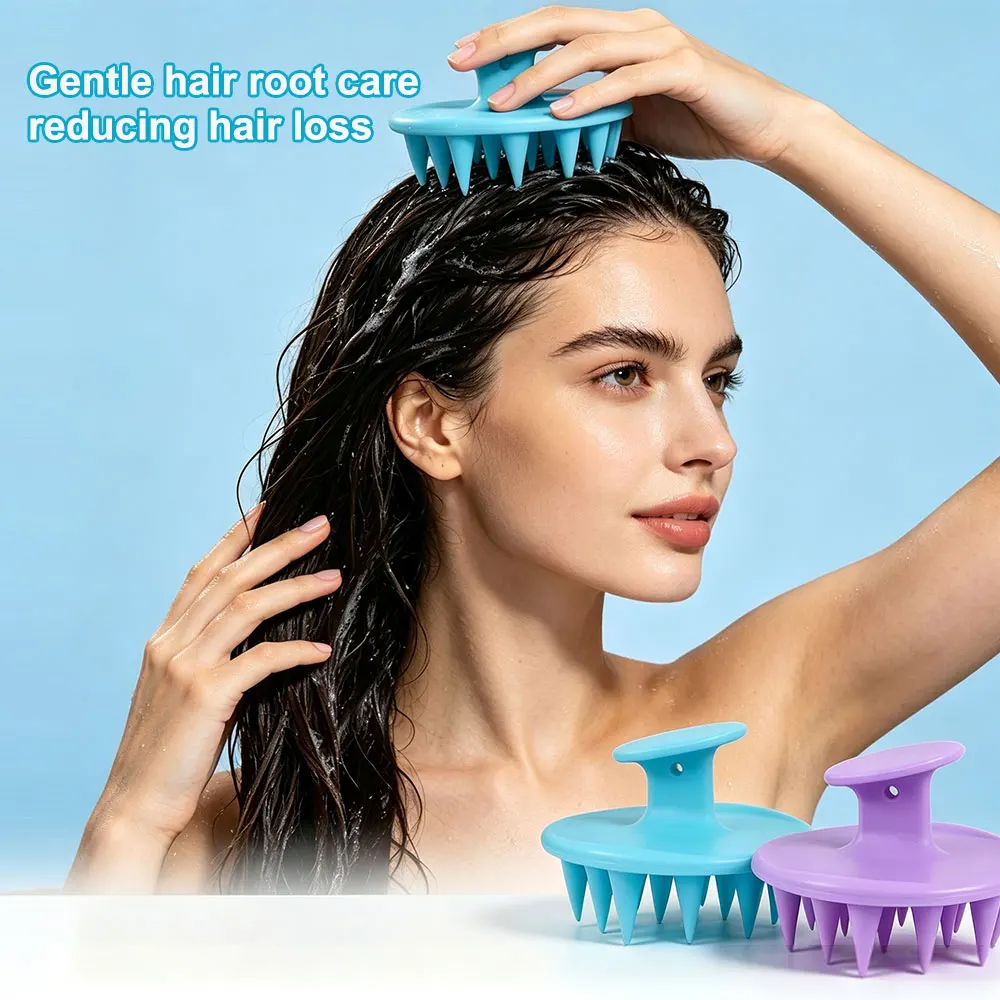 Silicone Shampoo and Comb Scalp Exfoliating and Massaging Comb Deep Scalp Cleansing Comb Suitable for Thick Curly Hair Care