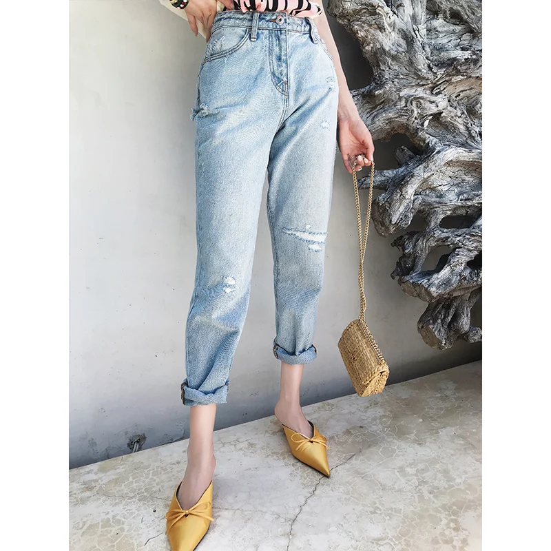 

Джинсы женские с высокой талией и прорезями, летние, тонкие, укороченные (длиной 7/8), с эффектом удлинения ног, бренд Aviva on Earth, из хлопкового стрейч-денима