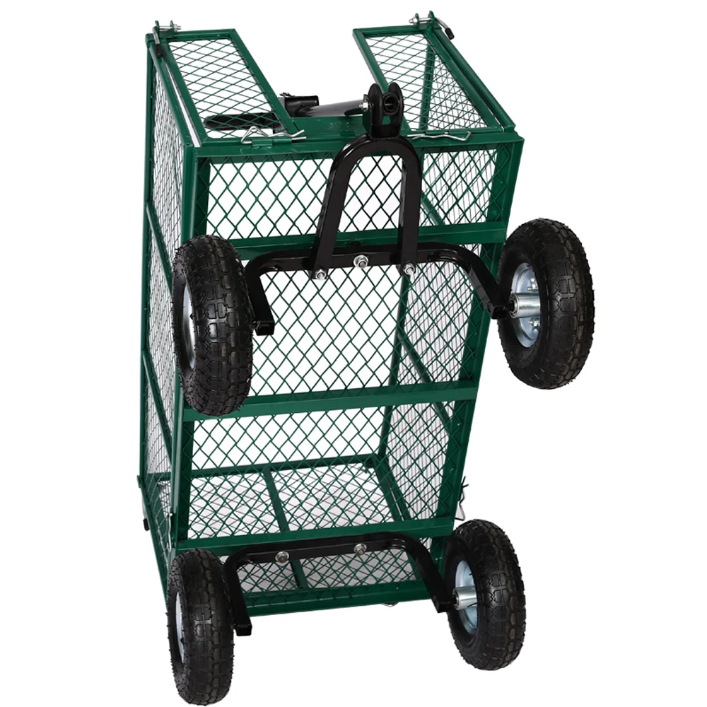 Metal Structure Garden Carts 4 Wheels Mesh Green Hand Truck