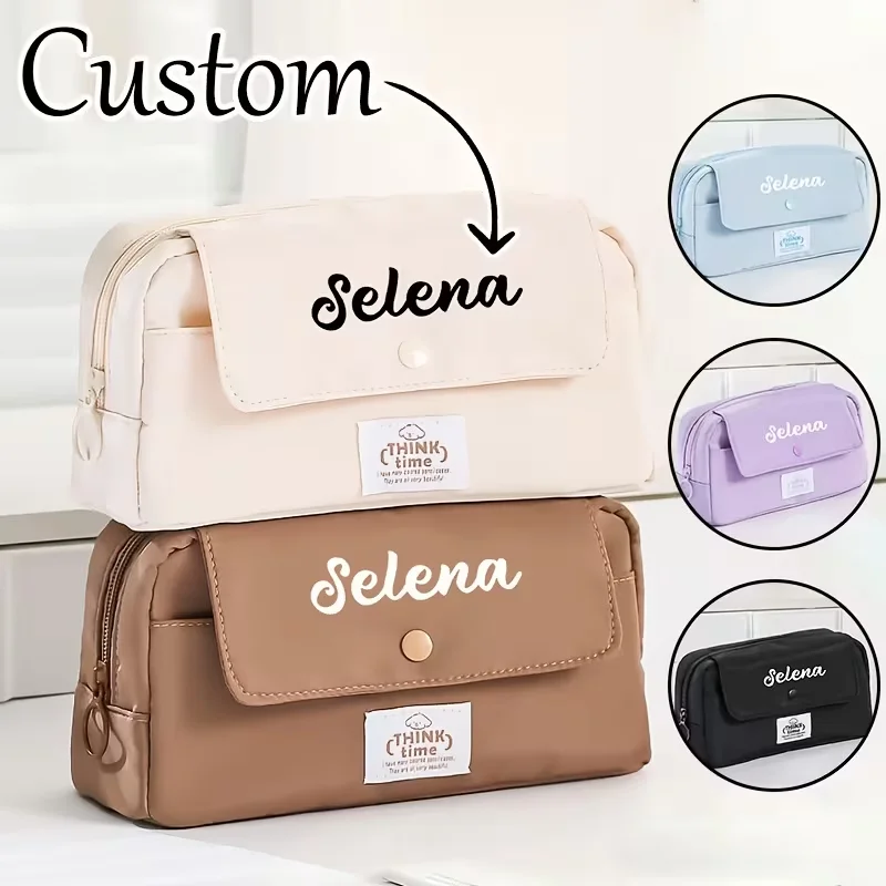 1Pc Personalized Large-Capacity Stationery Bag - Customizable with Name and Text, Suitable for Office, School, Travel - Multiple Colors Available, Pencil Case, Makeup Bag, Toiletry Bag, Back-To-School Gift, Ideal Gift for Girlfriend, Gift for Friends, Large-Capacity Pencil Case, Melard Pencil Box, New Style for Elementary School Students, Ins-Style Multifunctional Design Stationery Bag, Multi-Layered