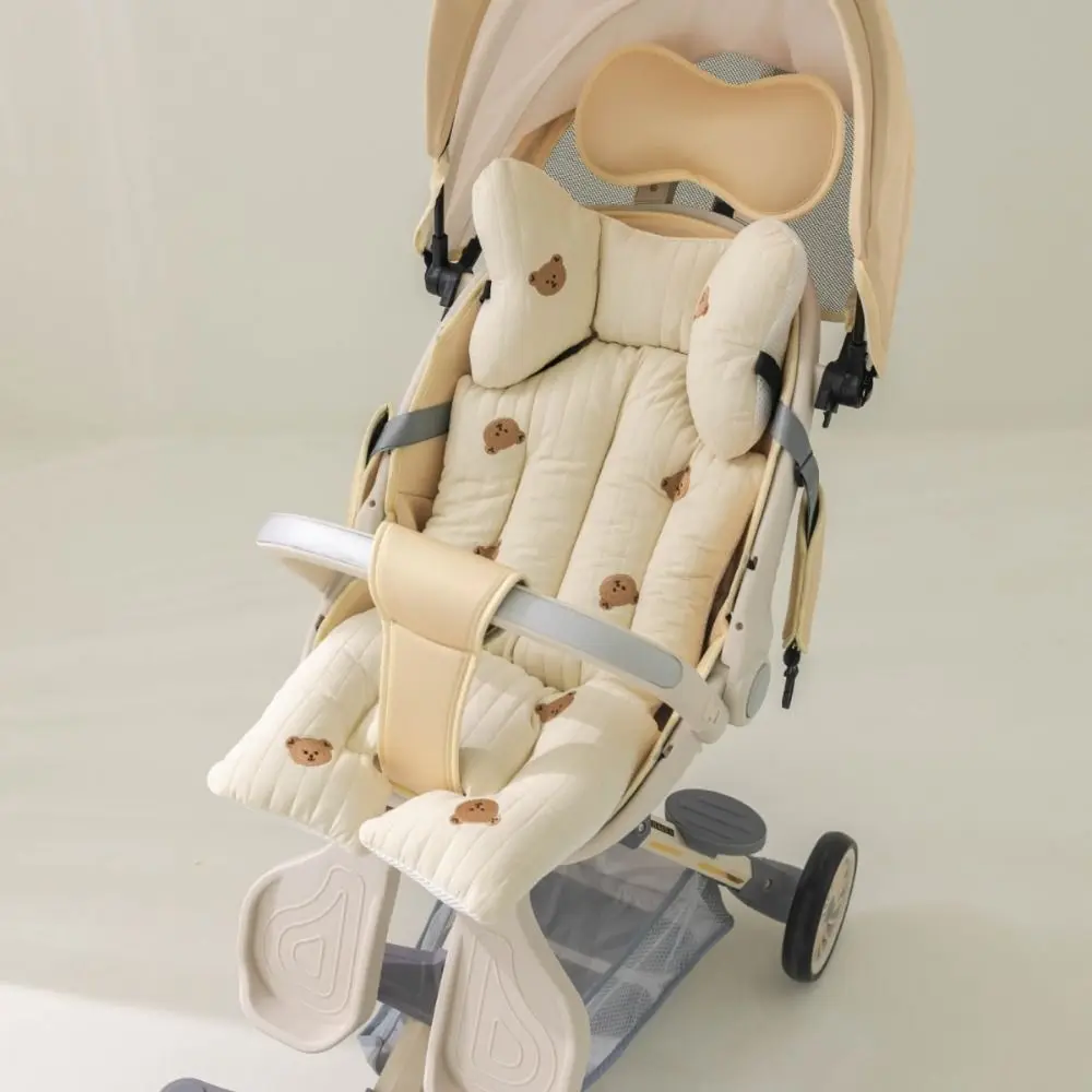 

Comfort Soft Stroller Seat Cushion Cute Bear Embroidery Baby Pram Cushion Infant Skin-friendly Seat Liner Pad
