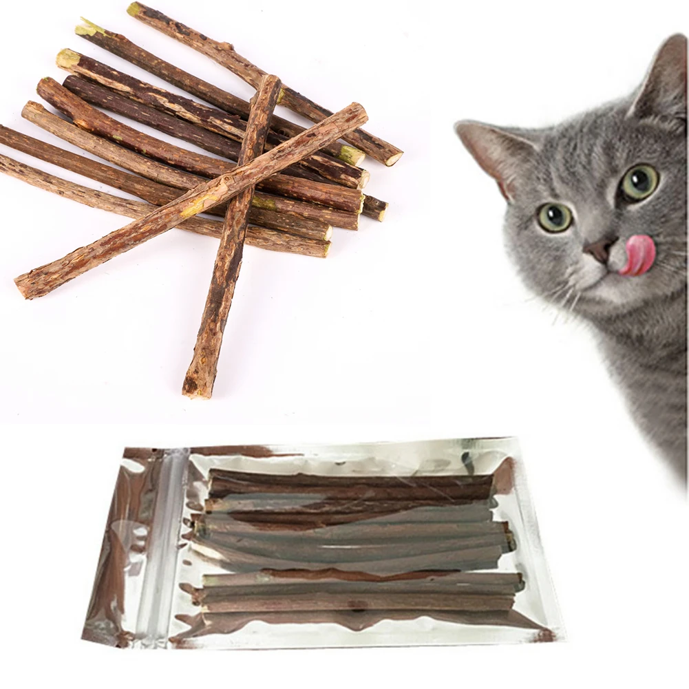 10/15/20PCS Pet Cat leaning Teeth Natural Catnip Molar Toothpaste Stick Matatabi Actinidia Fruit Silvervine Cat Snack Stick Tool