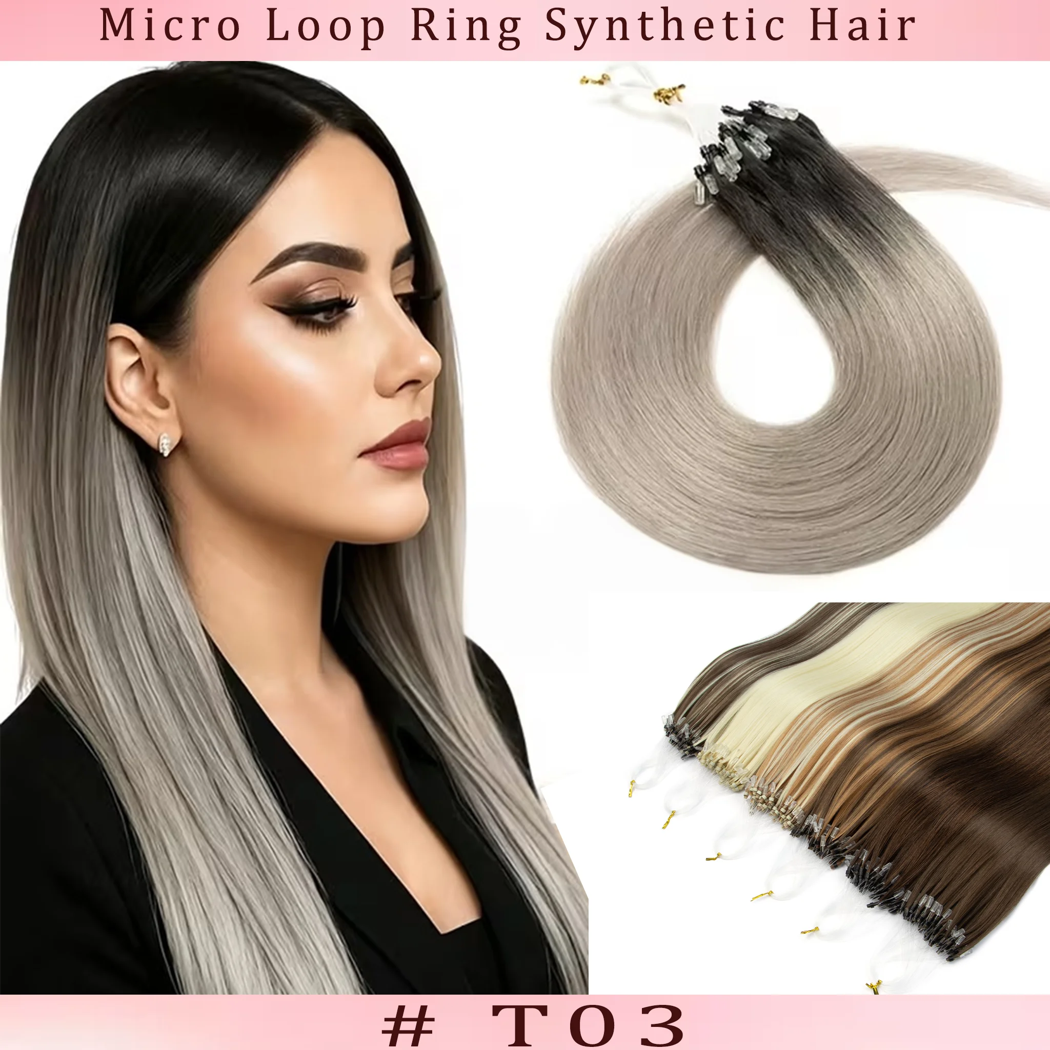 Synthetische Haarverlängerungen mit Mikro-Loop-Ringen, 20 Zoll, gerade, mit Schlaufenverbindung, Salonhaar, leicht, 50 g, geeignet für den Alltag