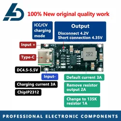 Type-C USB Input High Current 3A Polymer Ternary Lithium Battery Quick Fast Charging Board IP2312 CC/CV Mode 5V To 4.2V