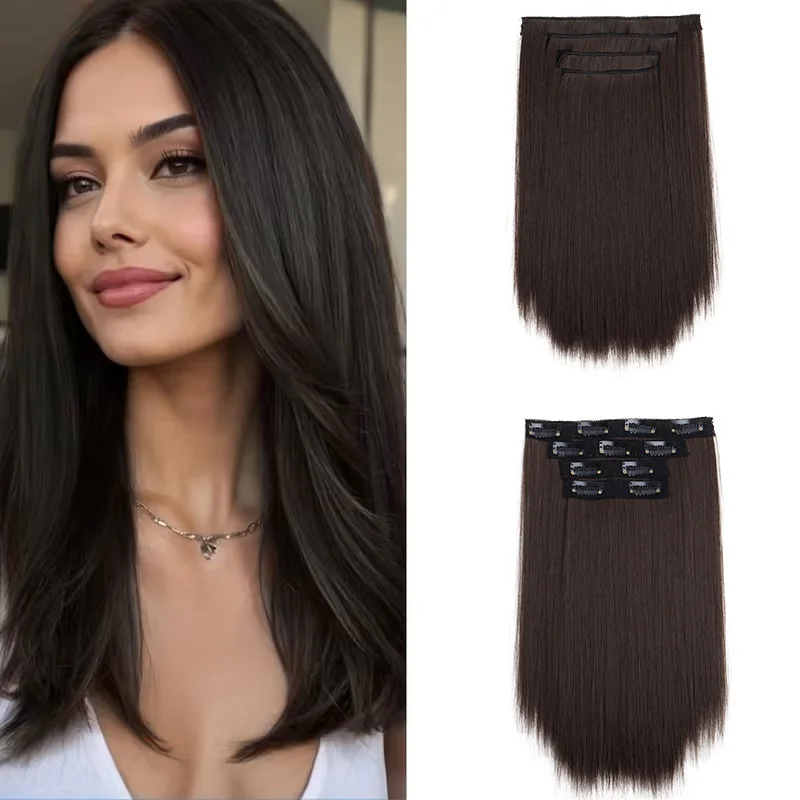 

14Inch Synthetic Long Straight Hair Extension 4pcs/set Black Brown Blonde Adds Volume Hairpiece for Women