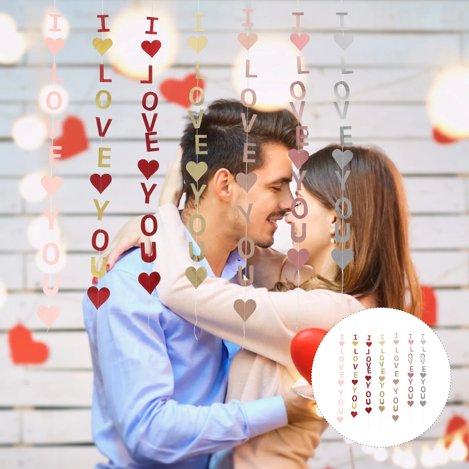 

7Pcs Heart Garland I Love You Wedding Hanging Banner Romantic Decorations for Valentine Engagement Party Photo Props