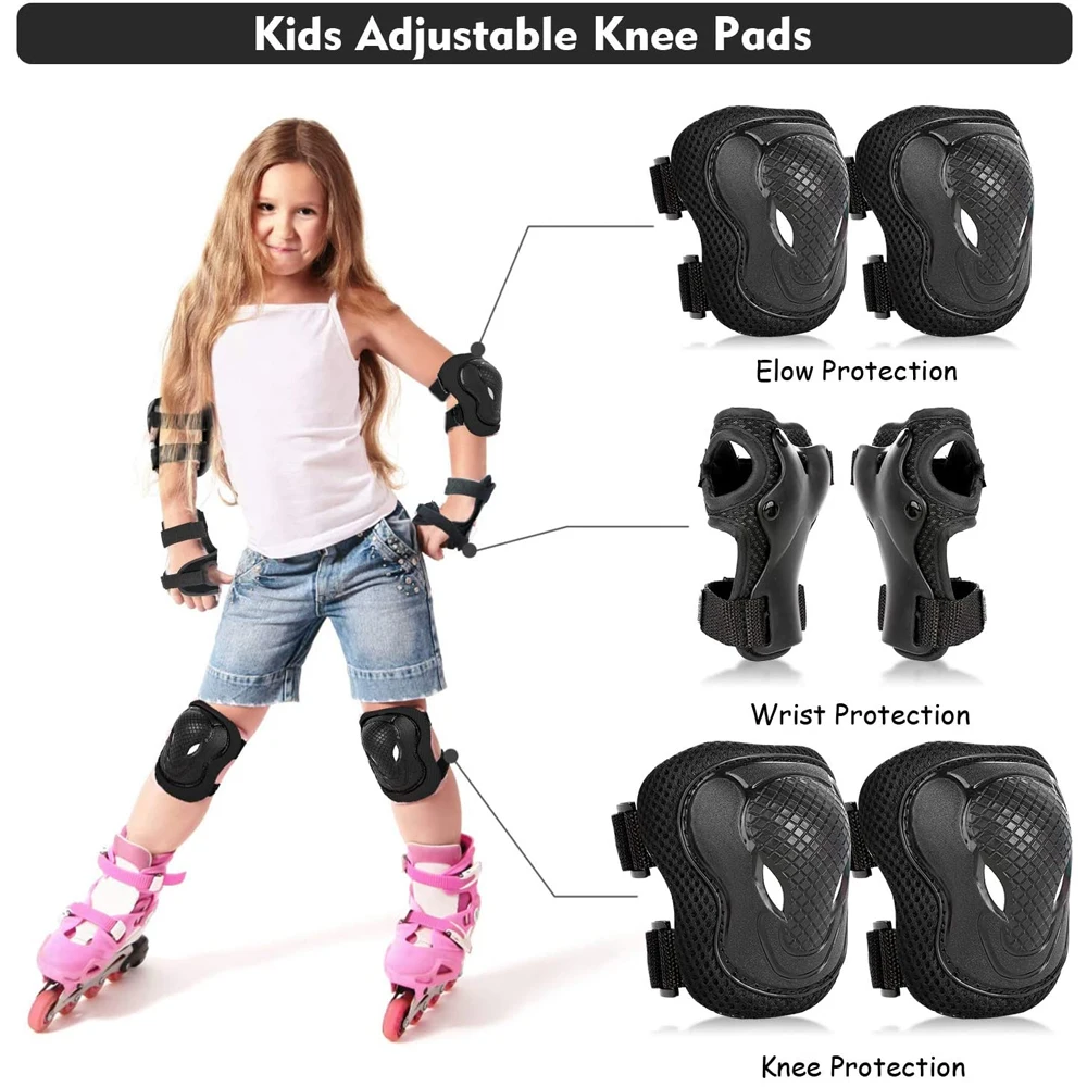 6Pcs/Set Kids/Youth Protective Gear Set,Knee Pad Elbow Pads Wrist Guard Protector 6 in 1 Protective Gear Set for Scooter Skating