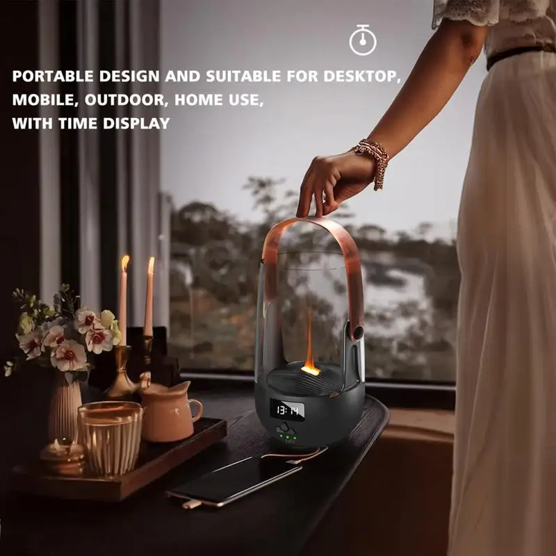 

Essence Oil Diffuser Flame Fire Aromatherapy Mist Diffusers Time Display Fragrance Oil Diffuser Desk Humidifier For Bedroom