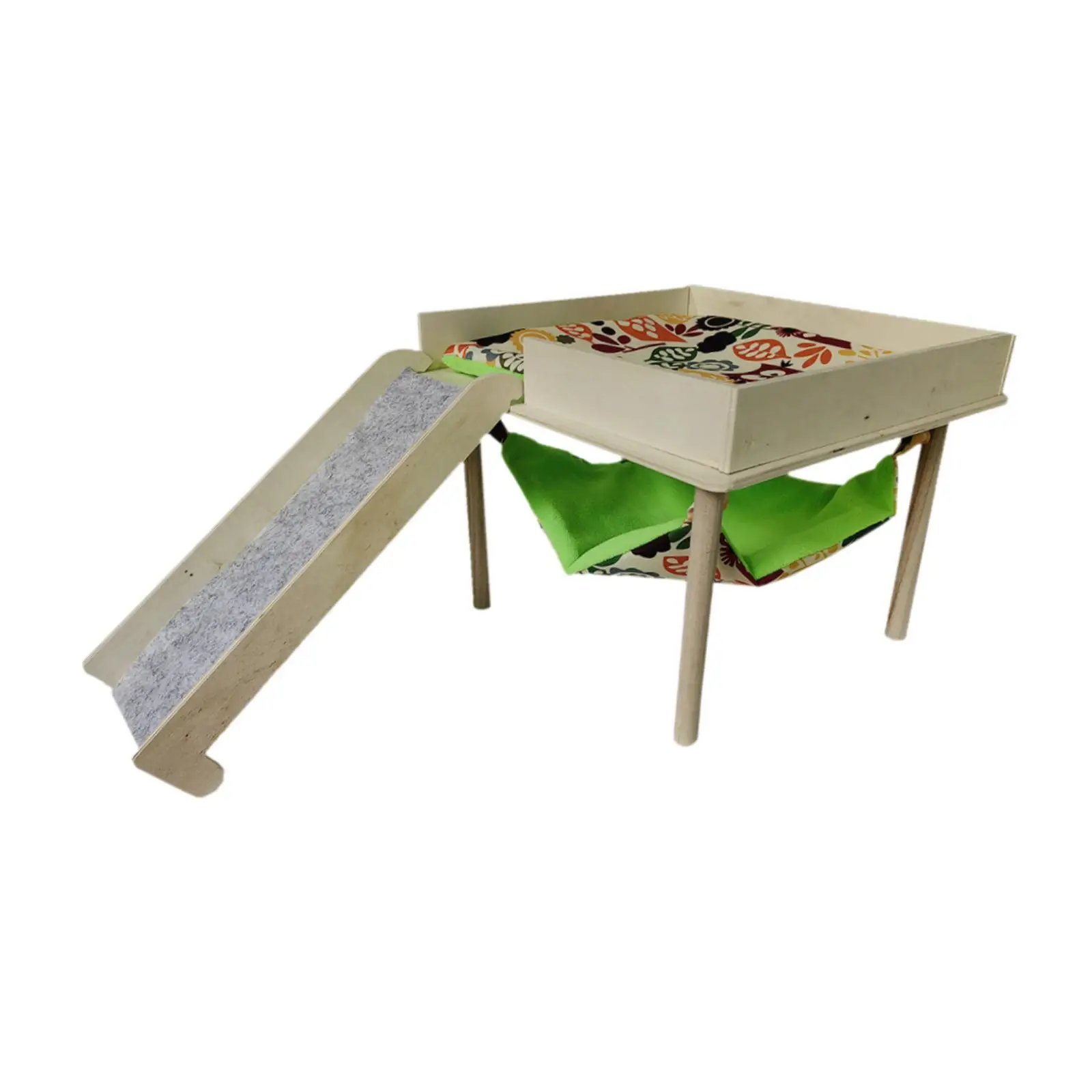 Safe Wooden Guinea Pig Hammock with Platform Stairs Hamster Hideaway House Cage Decor for Dwarf Hamsters Rats and Bunnies