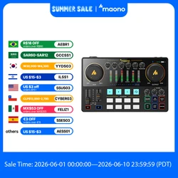 maono AME2 Audio Interface Sound Card DJ Mixer All in One Portable Podcast Studio for Recording,Live Streaming,Youtube,Guitar,PC