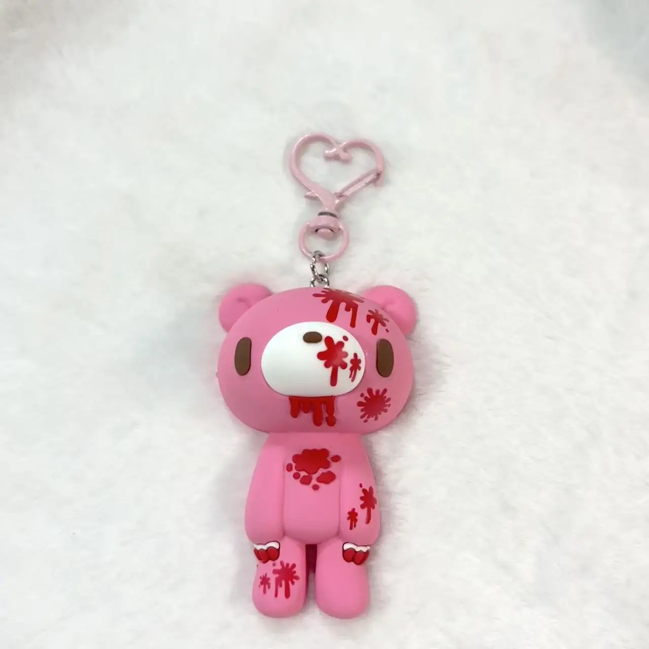Edgy Pink Bloody Bear Keychain - Cute yet dark, with a heart - shaped clasp. Perfect for adding a bold touch to keys or bags.