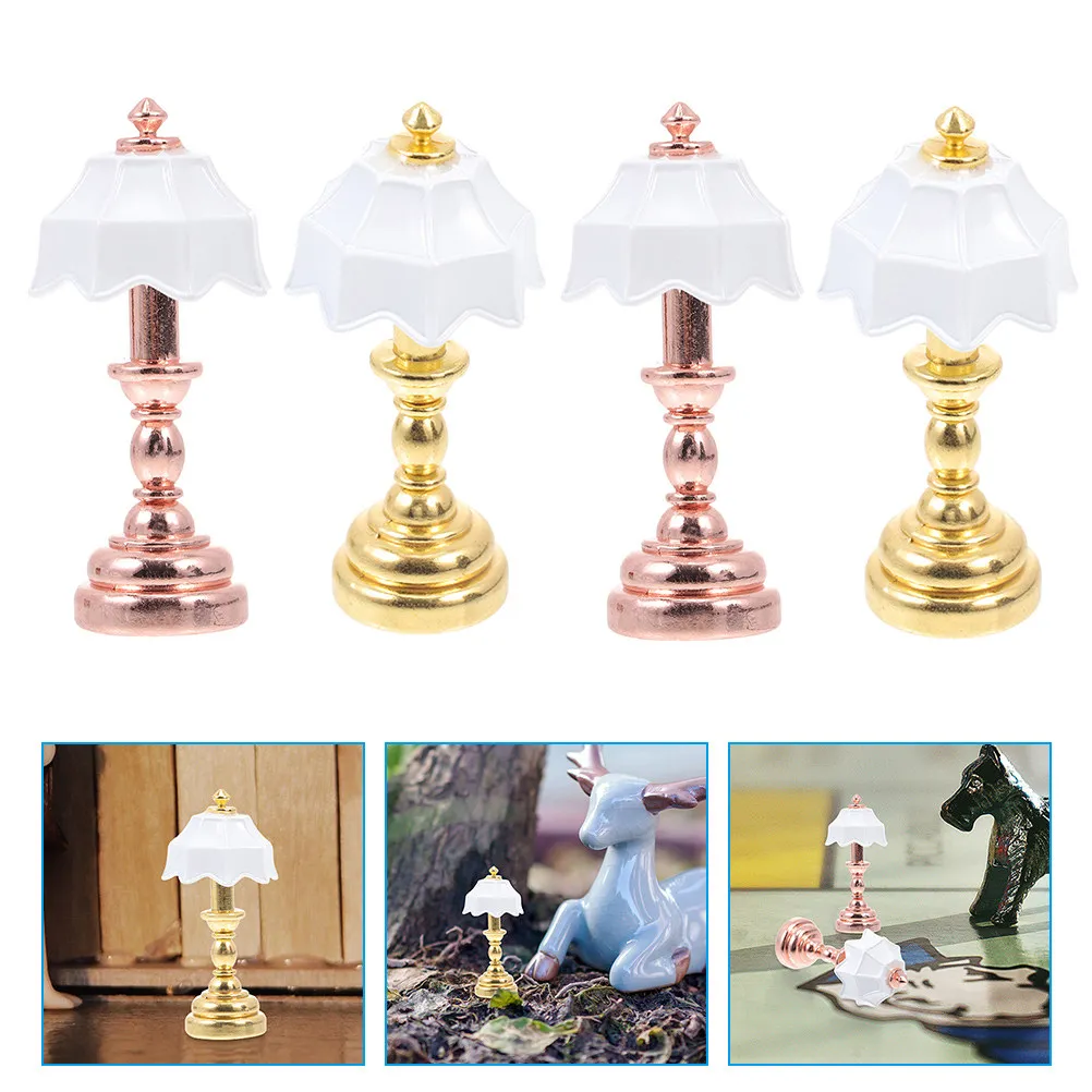 

Набор из 4 миниатюрных прикроватных ламп для кукольного домика, железные миниатюрные украшения, декор для спальни, осветительные приборы, аксессуары