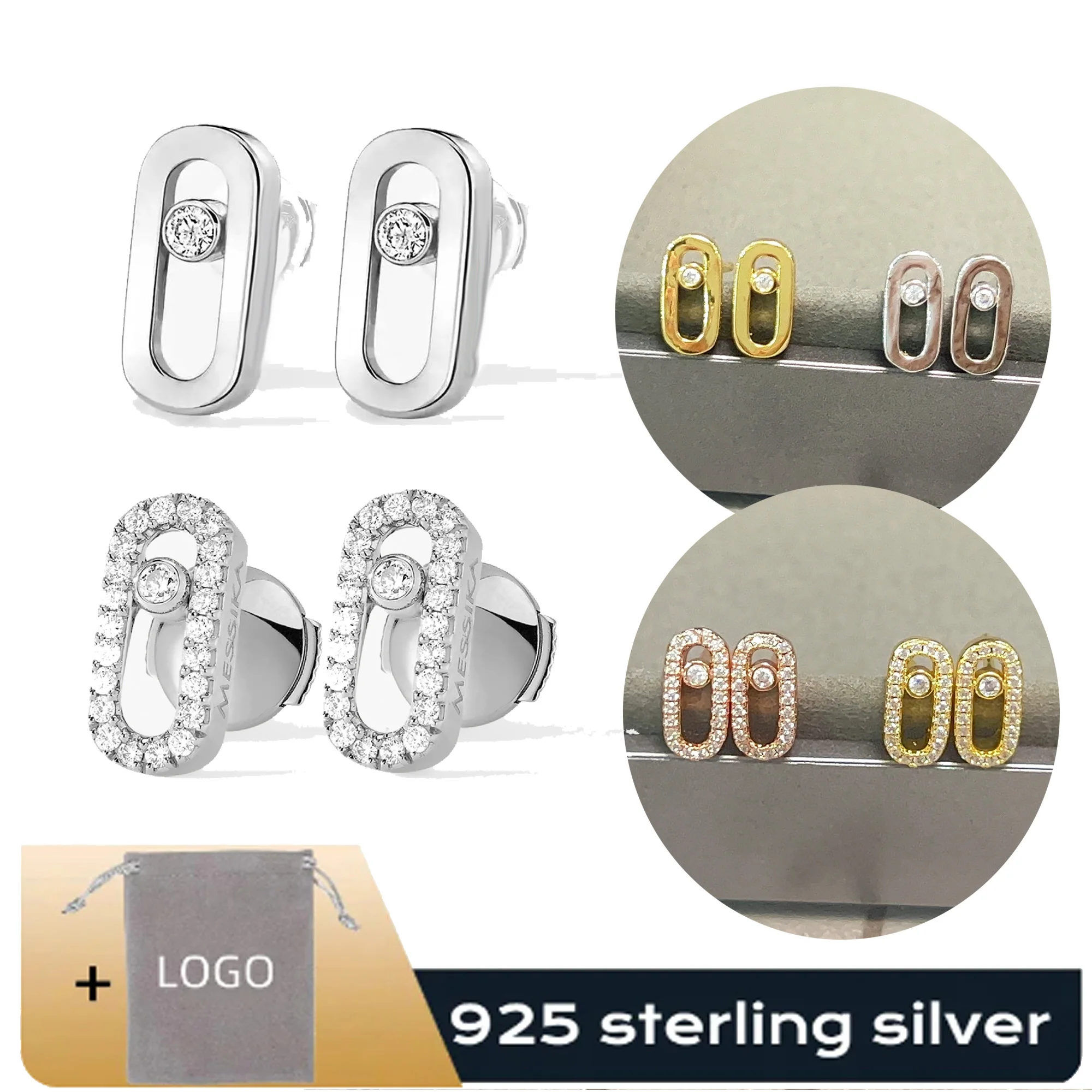 

925 Sterling Silver New Luxury Brand Earrings MOVE UNO Series Sliding Diamond Messik Exquisite Small Women's Earrings