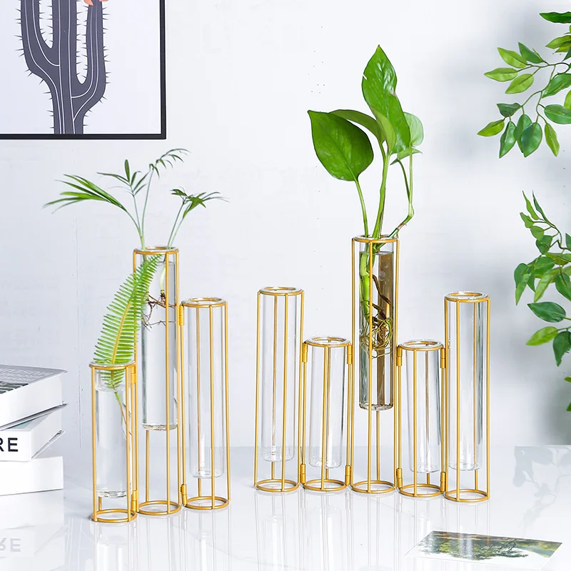 Metal Flower Stand, Test Tube, Transparent Glass Vase, Household Ornament  Nordic Style Home Decor  Office Decoration