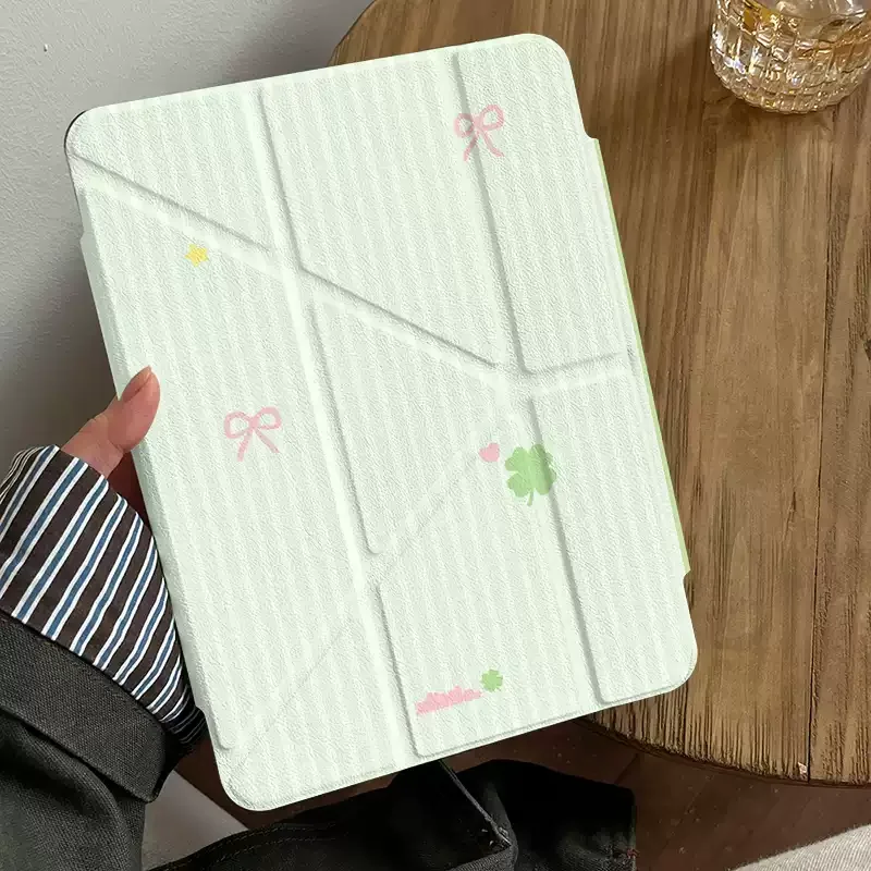 Striped Bow Lucky clover Tablet Case For iPad Pro 11 12.9 13 M2 M4 M3 M5 Shell 8.3 9.7 10.2 5/6/7/8/9/10/11th Air 3 4 5 6 Cover