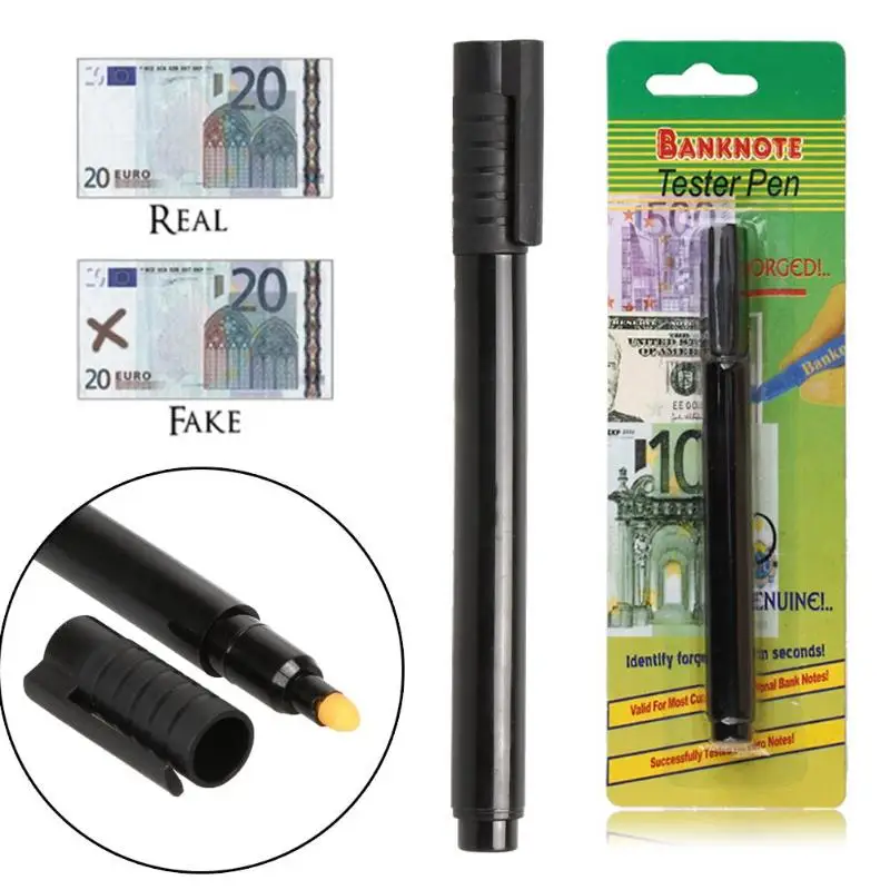 Counterfeit Detector Pen For Fake Dollar Bill Currency Check, Quick Banknote Authentication Marker With Unique Ink Test, Black
