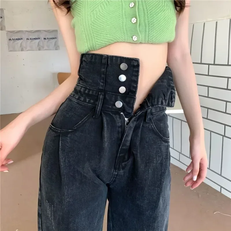 Straight Jeans Women High Waist Vintage Denim Y2k Casual Full Length Korean Spring Fall Ins Fashion New Streetwear Female Retro