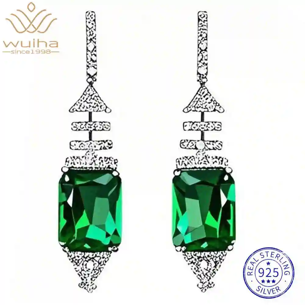 

WUIHA Vintage 925 Sterling Silver Lab Sapphire Emerald High Carbon Diamonds Wedding Engagement Drop Dangle Earrings Wholesale