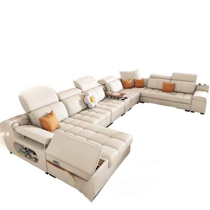 

cotton and linen, fabric sofa, living room combination, simple, modern, cream style, large apartment, storage sofa