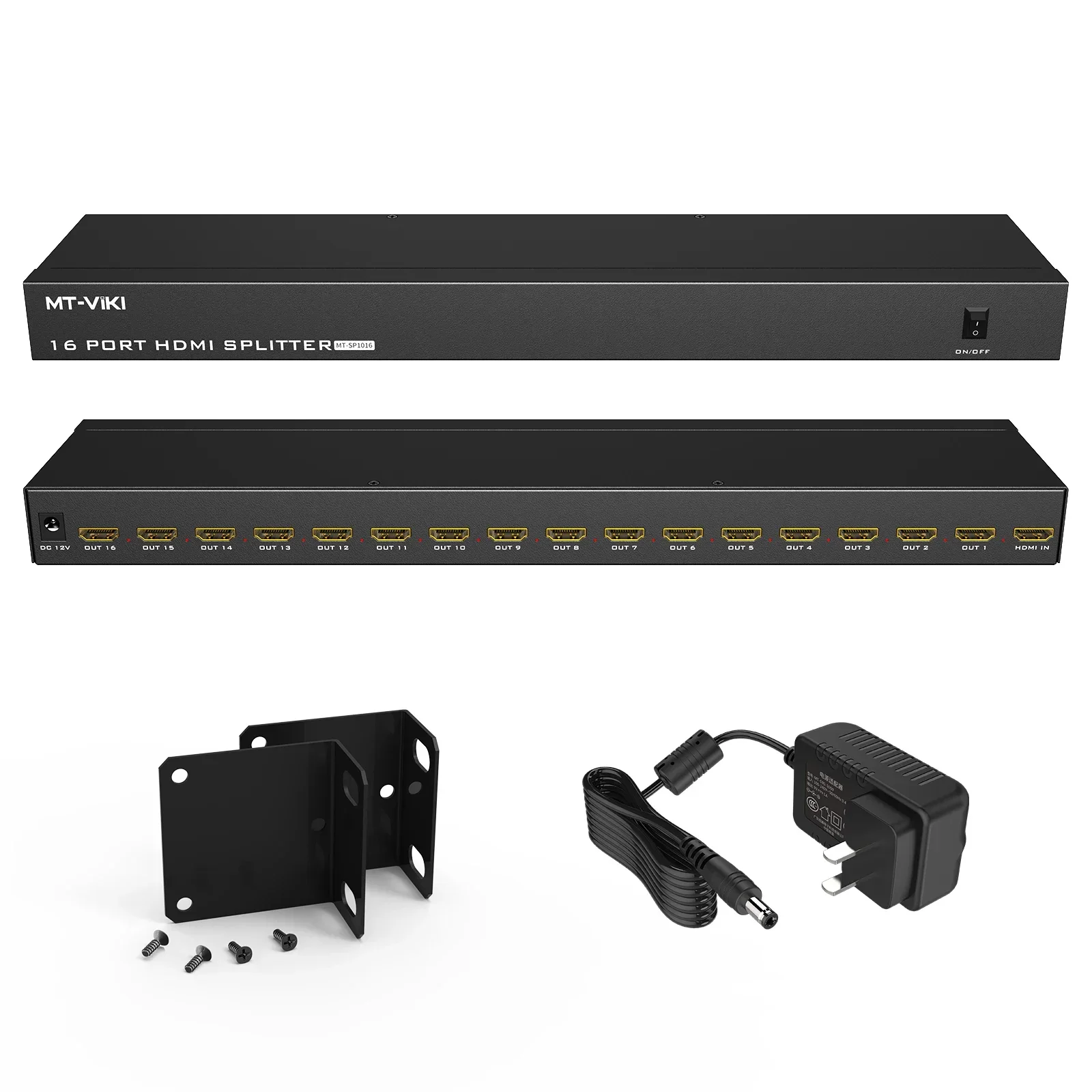 4K 30Hz HDMI Splitter 1 In 16 Out, MT-VIKI 1x16 1 Computer 16 Monitor + Power Adapter HDMI Splitter