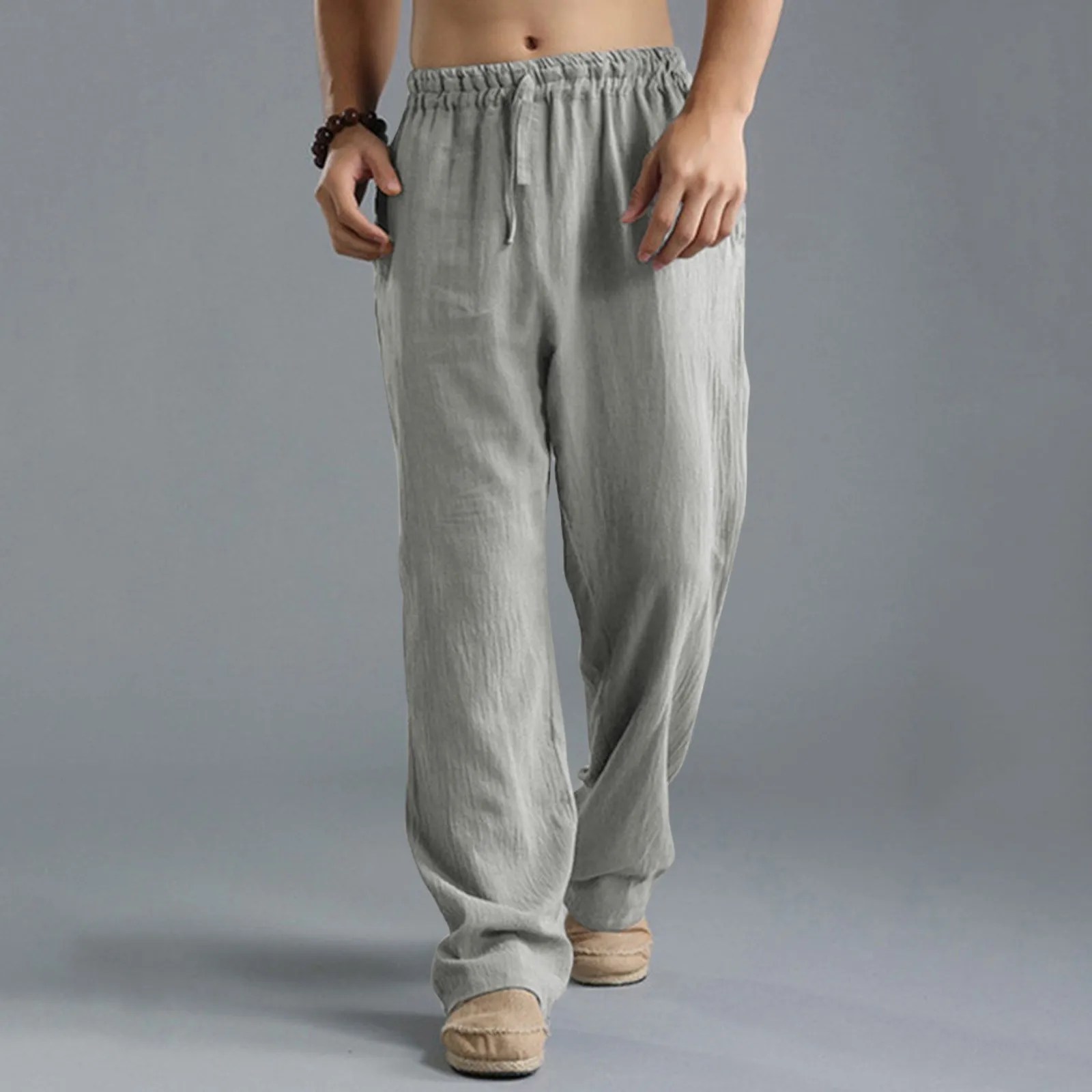 Mens Cotton Linen Loose Drawstring Yoga Pants Trousers Summer Casual Men Clothing Pantalones De Hombre Mens Pants