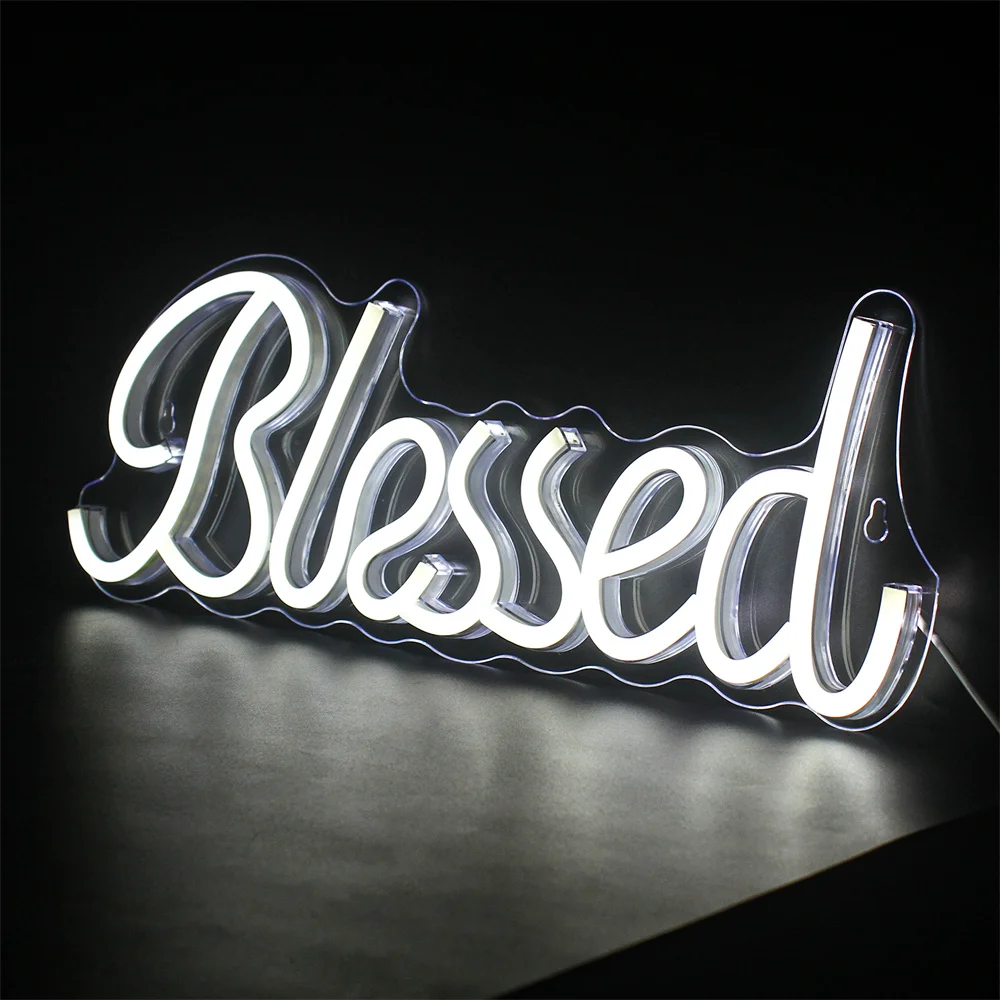 Imagem -02 - Blessed Led Neon Sign White Letter Lights Decoração do Casamento do Partido Home Marriage Festa Hanging Wall Decor Art Night Club Lamp