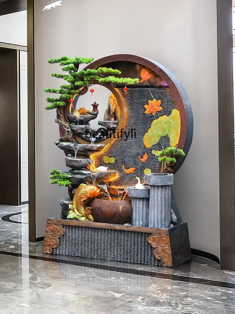 

V Water curtain wall, running water screen, outdoor courtyard, landscape decoration, feng shui wheel, lucky ornament, rockery