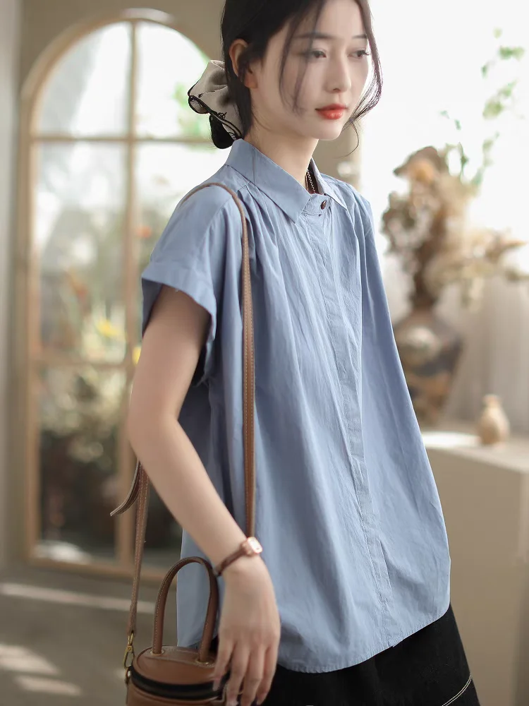 Sli Unique Summer irt Damski ort Sve Pure Color Slimming Versatile Top Quali Material Comfortable Fit Collar