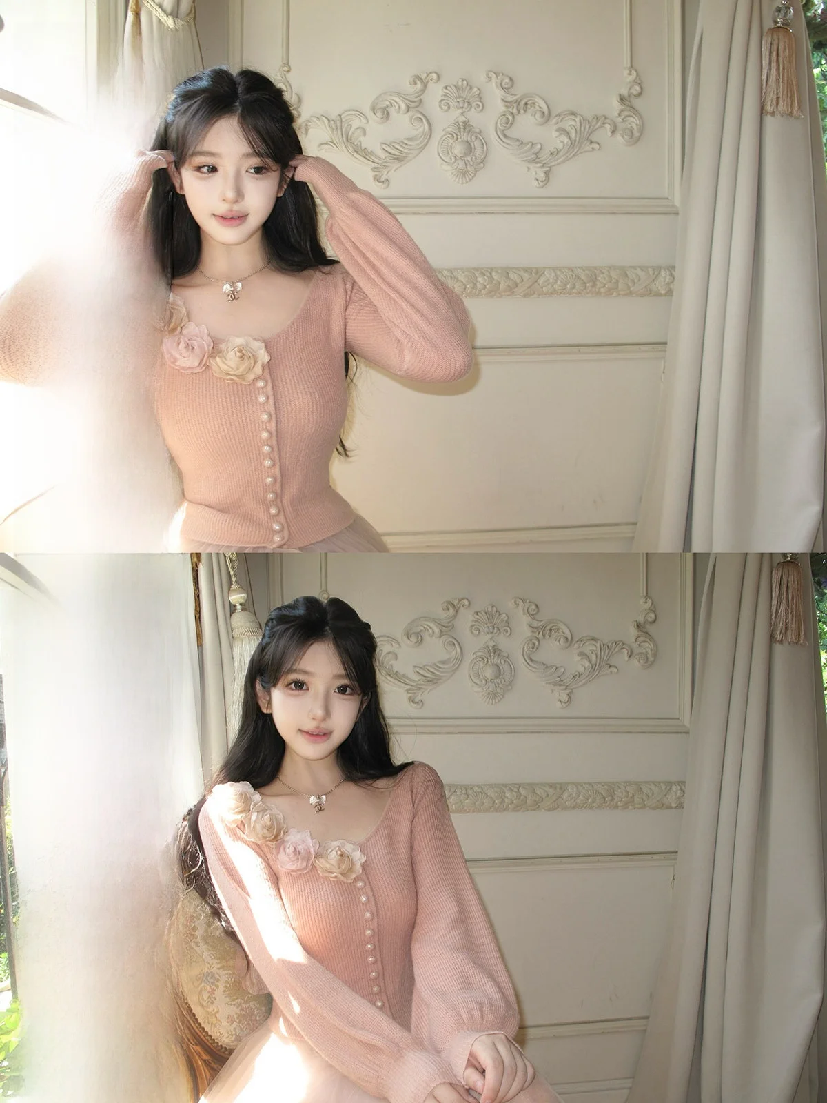 

e Sweet Four Rose Flower Cardigan Women's Faion Knitted Sweater Gentle Soft Sle Hotdog Spicy Dry Design